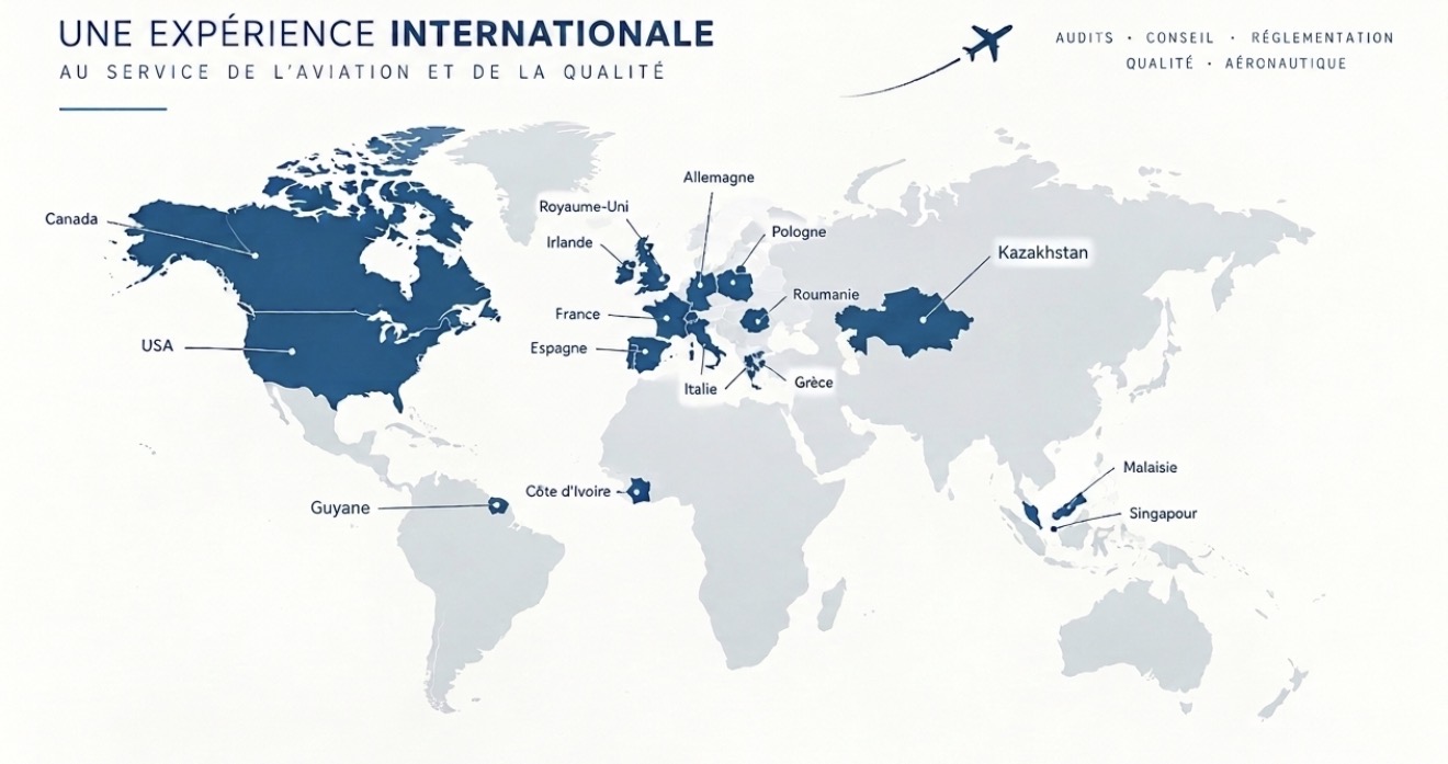 Carte des pays où StandAir possède une expérience d’audit internationale